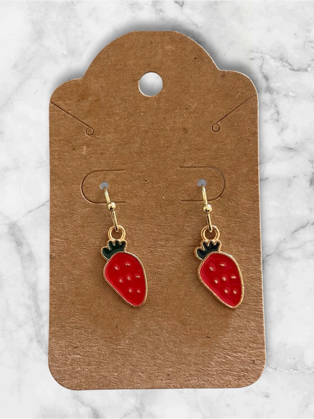Gold-Accent Strawberry Drop Earrings in Red